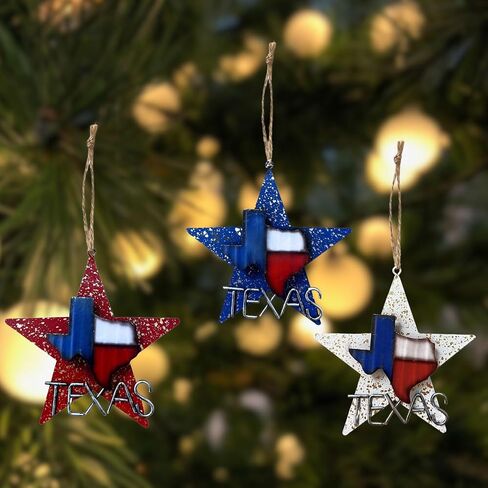Rustic Decorative Ornament Metal Star with Texas Map - Red, White, Blue (A set of 3) in Saudi Arabia
