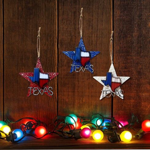 Rustic Decorative Ornament Metal Star with Texas Map - Red, White, Blue (A set of 3) in Saudi Arabia