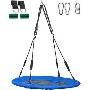 Blue Swing & Swivel 40 Inch Round 1000D Large Child Tree Swing Set Seat Weather Resistant 1000LB Limit Indoor Outdoor Safe Fun Kids Pets Play Read Relax
