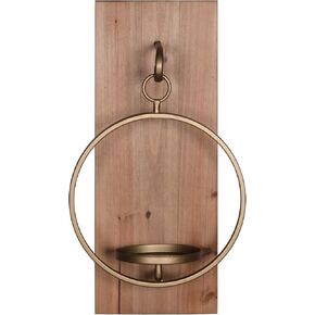 ستراتون ديكور المنزل الخشب والمعدن الجدار الشمعدان النحاس والخشب الطبيعي النهاية، ريفي حديث حامل الحائط in Kuwait