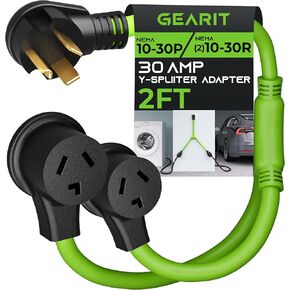 GearIT 3 Prong Dryer Y- Splitter 30 Amp NEMA 10-30P to (2) NEMA 10-30R Receptacle - STW 10AWG 3C Power Cord Adapter for Multiple Outlet Dryer Outlet and EV Charger - 2.2 Feet