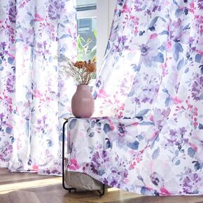 Blue Grey Floral Curtains 84 Inches Long for Living Room, Blooming Flower Print Light Filtering Window Curtain Panels, Grommet Privacy Semi-Sheer Curtains, 52 x 84 Inch, 2 Panels, Blue Grey