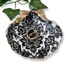 Black Lace Trinket Dish - Natural Shell Key Jewelry Tray Organizer, Ring Holder - Home Decor Gifts - Her/Women/Mom/Mother/Aunt/Wife Gifts Present Birthday Anniversary Graduation Mothers Day