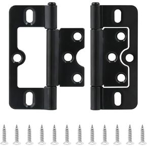 2PCS Non-Mortise Hinges 3 inch Black Door Hinges with Mounting Screws, Chest Hinges Heavy Duty Bifold Door Hinges Iron Cabinet Hinges, Precision Butt Hinge for Furniture Windows Cupboard