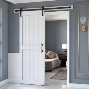 42in x 84in White Barn Door Slab with 7FT Sliding Door Hardware Kit,Waterproof,Anti-Scratch,DIY Easy Assembly,Easy to Clean,H Frame