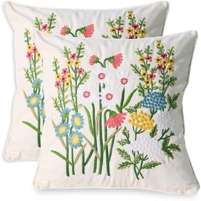 Set of 2 Embroidered Decorative Throw Pillow Covers Couch Square Pillowcases Cushion for Bedroom Sofa Farmhouse Decor 18x18 Inch (Big Butterfly)