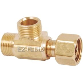 EZ-Fluid 3/8" Female Comp. x 1/4" Male Comp. x 3/8" Male Comp. LF Brass Add-on-Tee Extender Branch Connection,Add-A-Tee Compression Connector Fitting, Water Line Splitter for Angle Stop Valve(1)