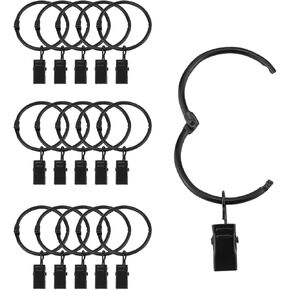40 Pack Openable Curtain Rings with Clips Metal Hangers Ring 1.5 inch Interior Diameter Rust Proof for Heavy Duty Vintage Decorative Drapery Eyelet Curtain Rods Black