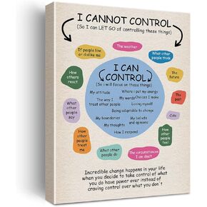 Motivational Wall Art Decor What I Can and Cannot Control Canvas Print Inspirational Mental Health Quote Framed Painting for Home Therapy Office Wall & Tabletop Decor