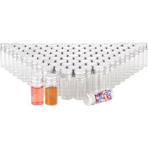 100 Pcs 10ml Small Clear Glass Bottles, Empty Refillable Container, Glass Vials, Mini Sample Jars with Silver Aluminum Screw Caps for Powder, Liquid, Essential Oil and Cosmetic