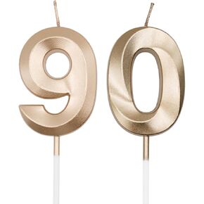 Silver 90th Birthday Candles for Cakes, Number 90 Candle Cake Cupcake Topper for Birthday Anniversary Party Decoration