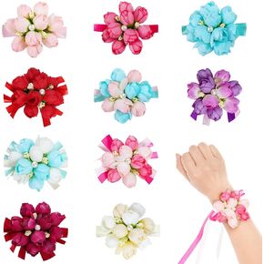 10pcs Artificial Rose Wrist Corsage, 10 Color Variety, Wrist Flower for Girls Women Bride Wedding Party, Plant Decor, 10 Units per Package