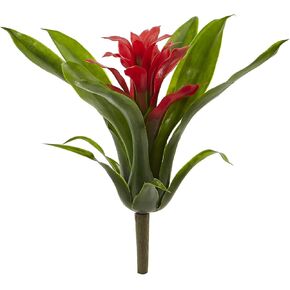 Nearly Natural 10" Bromeliad Artificial Flower Stem, Set of 6, Red, 6 Piece