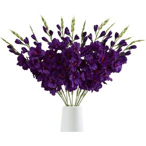 IPOPU 10 PCS Gladiolus Artificial Flowers 30.3 in Gladiolus Flowers Silk Gladiolus Flowers with Stems Artificial Gladiolus Flowers Faux Gladiolus for Home Wedding Office Decoration(Dark Purple)