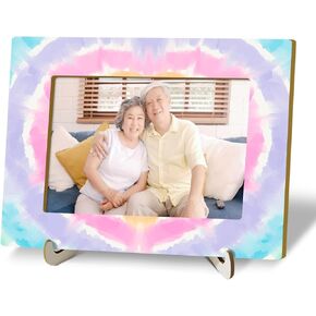 Tabletop Wood Photo Frame, Tie Dye Desktop Picture Frame with Stand, Girls Teen Women Daughter Gift Party Favor, Home Table Art Craft Decor Supplies for Living Room Bedroom (4x6" Horizontal) -11