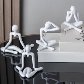 Abstract Bookshelf Figures, Plastic Thinker Statue Kit, Modern Home Decor Ornament, Art Decorations for Home Living Room Office Desk Shelf Coffee Table (4 pcs)