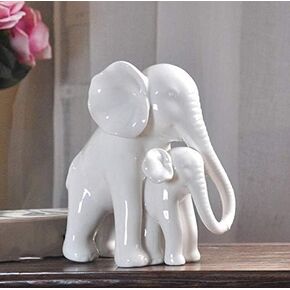 Ceramic Elephant Mother and Baby Elephant Hand in Hand high-Gloss and Fully Glazed Handicraft/White Porcelain Home Decoration Statue Baby Gift in Saudi Arabia