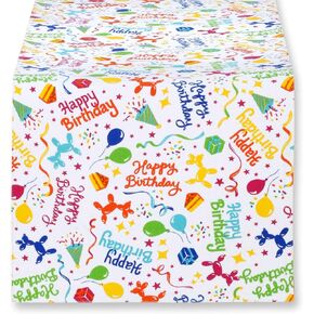 Cackleberry Home Happy Birthday Balloon Dogs Cotton Table Runner Reversible 14 x 72 Inches