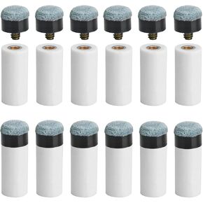 12 Set Billiard Cues Tips Replacement Pool Cue Tips with White Pool Cue Stick Ferrules Screw-On Billiard Pool Cue Stick Tips 12mm Pool Stick Tips Replacement Kit
