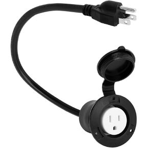 (1.6Feet) Waterproof 15Amp 125V Outdoor Power Outlet Extension Cord，SJTW 14AWG,Nema 5-15R 15A Outlet Extension Cord