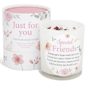 شمعة Special Friends التي تمثل هدايا رائعة لصديق مميز. أفضل صديق يقدم شمعة الصويا مع الكوارتز الوردي وبتلات الورد in Kuwait