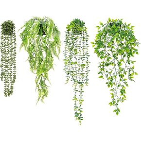 CEWOR Fake Hanging Plants 4 Pack Artificial Hanging Plants Fake Potted Greenery for Wall Room Home Office Indoor Outdoor Shelf Decor