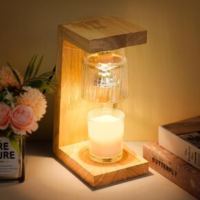 FADACHY Candle Warmer Lamp, Wood Candle Lamp with Timer, Flameless Candle Warmer Modern Candle Warming lamp/Wax Warmer Lamp with 2 Bulbs, for Decor Birthday Gifts