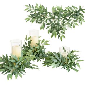 Ling's Momemnt Italian Ruscus Artificial Plants Vines,6Pcs x 2.3ft Detachable Hanging Leaves Greenery Garland, Realistic Texture Filler Decor for Room/Wall/Office, Wedding Arrangement, Outdoor/Shelf