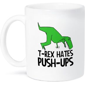 3dRose T Rex Hates Push Ups Two Tone Mug, 11 oz, Black