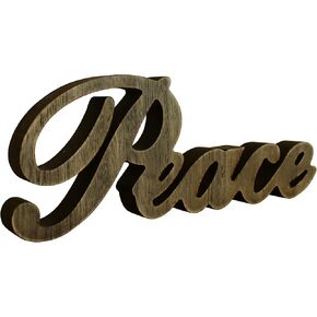 CVHOMEDECO. Rustic Vintage Distressed White Wooden Words Sign Free Standing "Peace" Tabletop/Shelf/Home Wall/Office Decoration Art, 11 x 4-1/4 x 1 Inch