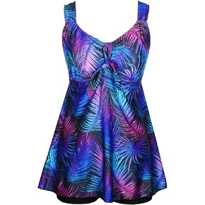 DANIFY Plus Size Swimsuit for Women Tankini Swimdress Tummy Control Swimwear Two Piece Bathing Suit with Shorts