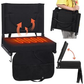 KROFEM Heated Stadium Seat with Cushion and Backrest, Portable Bleacher Chair with Shoulder Strap, Folds to Compact Size, Extra Wide, Set of 2, Blue
