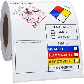 SDS Stickers Chemical Identifying and Marking Labels MSDS Binder Sticker Decals - 100 HMIS Write-in Labels, 4x3 inch GHS Label