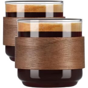 طقم أكواب إسبريسو باراسيتي مكون من قطعتين مع حلقة خشبية، زجاج طلقات إسبريسو عالي البوروسيليكات بوزن 5 أوقية، كوب طلقات إسبريسو صغير شفاف، ملحقات إسبريسو in Kuwait