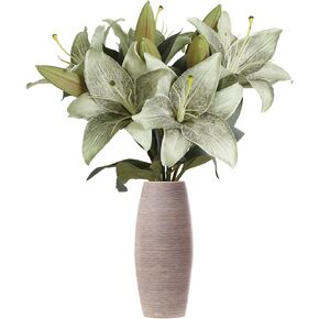 IPOPU Blue Artificial Lily Flowers 5PCS Vintage Lily Silk Flowers for Home Decor Indoor Faux Blue Flowers Fake Lily Fake Flowers Floral Arrangement Wedding Party Decor Home Decor (Blue)