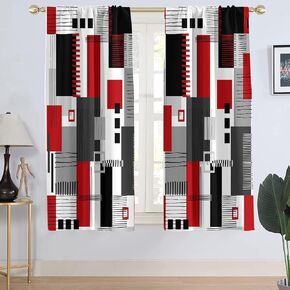 AAtter Red Black and Grey Window Curtain Abstract Geometric White Gray Aesthetic Minimalist Boho Multicolor Living Room Bedroom Window Drapes Treatment Fabric 1 Pair Home Decor, 42" W x 63" L, Modern