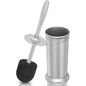 فرشاة المرحاض uptronic، فرشاة المرحاض المعدنية ومجموعة حامل مع مقبض طويل للغاية وشعيرات متينة وفرشاة وعاء المرحاض وحامل مغطى لتنظيف المرحاض لتنظيف الحمام (فضي، مجموعة واحدة) in Kuwait