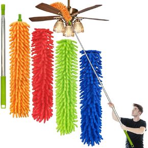 4 قطع من منفضة الريش المصنوعة من الألياف الدقيقة، عمود قابل للتمديد من 76.2 سم إلى 100 سم، رأس منفضة شانيل قابل للفصل والطي والغسل، أداة تنظيف للمكتب والسيارة والنوافذ والأثاث ومروحة السقف in Kuwait