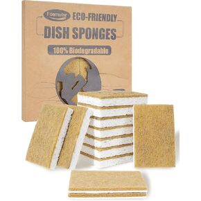 Biodegradable Natural Kitchen Sponge 12Pack, Compostable Cellulose and Coconut Walnut Scrubber Sponge