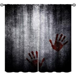 Horror Skull Curtains, Halloween Day of The Dead Curtain Vintage Gothic Scary Blood Hand Window Treatments for Kids Boys Teens Mens Bedroom Living Room, （W21xL45 Inch） x2 Panels