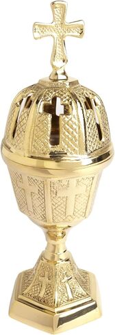 Brass Incense Burner with Cross Finial - High Polished, Catholic Church Supplies, 8 3/8" Height in Saudi Arabia