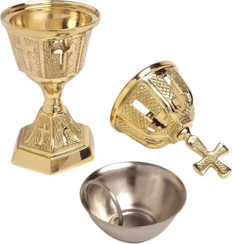 Brass Incense Burner with Cross Finial - High Polished, Catholic Church Supplies, 8 3/8" Height in Saudi Arabia