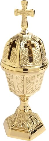 Brass Incense Burner with Cross Finial - High Polished, Catholic Church Supplies, 8 3/8" Height in Saudi Arabia