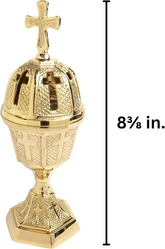 Brass Incense Burner with Cross Finial - High Polished, Catholic Church Supplies, 8 3/8" Height in Saudi Arabia