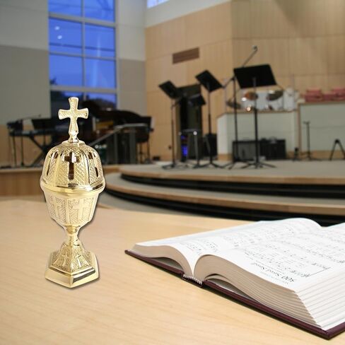 Brass Incense Burner with Cross Finial - High Polished, Catholic Church Supplies, 8 3/8" Height in Saudi Arabia
