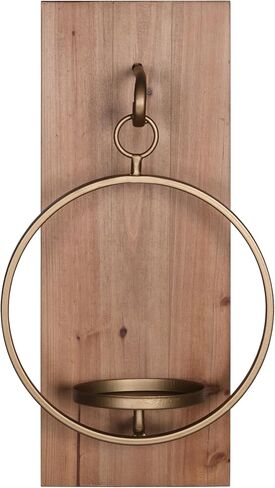 ستراتون ديكور المنزل الخشب والمعدن الجدار الشمعدان النحاس والخشب الطبيعي النهاية، ريفي حديث حامل الحائط in Kuwait