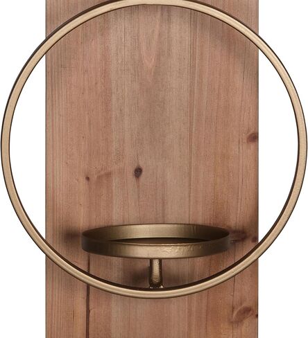 ستراتون ديكور المنزل الخشب والمعدن الجدار الشمعدان النحاس والخشب الطبيعي النهاية، ريفي حديث حامل الحائط in Kuwait