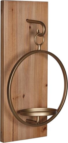 ستراتون ديكور المنزل الخشب والمعدن الجدار الشمعدان النحاس والخشب الطبيعي النهاية، ريفي حديث حامل الحائط in Kuwait