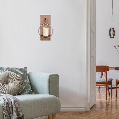 ستراتون ديكور المنزل الخشب والمعدن الجدار الشمعدان النحاس والخشب الطبيعي النهاية، ريفي حديث حامل الحائط in Kuwait