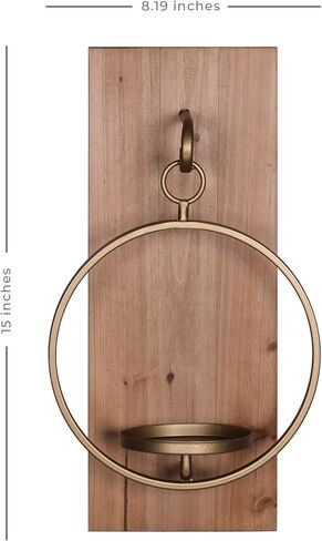 ستراتون ديكور المنزل الخشب والمعدن الجدار الشمعدان النحاس والخشب الطبيعي النهاية، ريفي حديث حامل الحائط in Kuwait